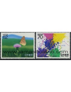 SELLOS DE JAPON 1990 - COMPETICION DE DIBUJO PARA SELLOS - 2 VALORES - CORREO