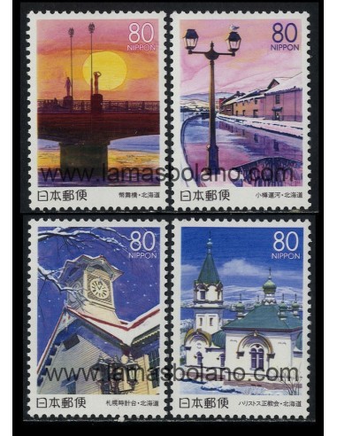 SELLOS DE JAPON 2000 - HOKKAIDO BAJO LA NIEVE - 4 VALORES - CORREO