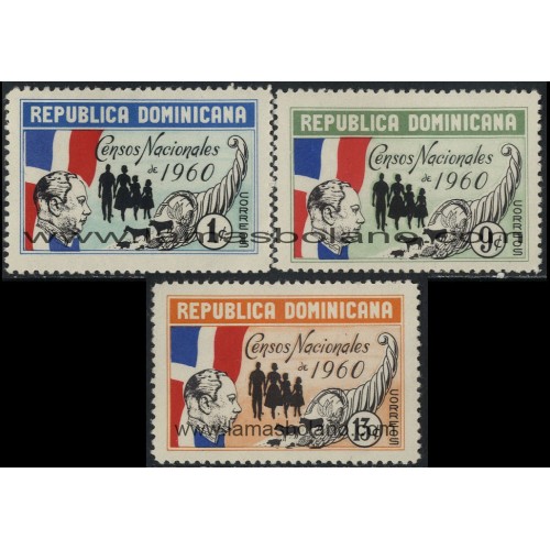 SELLOS DE DOMINICANA 1959 - CENSO NACIONALES DE 1960 - 3 VALORES SEÑAL FIJASELLO - CORREO