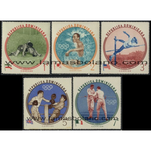 SELLOS DE DOMINICANA 1960 - OLIMPIADA DE ROMA - CAMPEONES OLIMPICOS DE MELBOURNE - 5 VALORES - CORREO