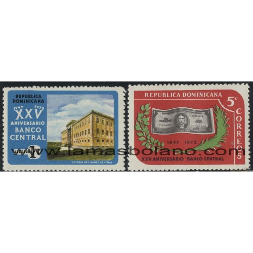 SELLOS DE DOMINICANA 1972 - XXV ANIVERSARIO DEL BANCO CENTRAL - 2 VALORES - CORREO