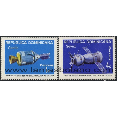 SELLOS DE DOMINICANA 1975 - COOPERACION ESPACIAL USA-URSS - 2 VALORES - CORREO