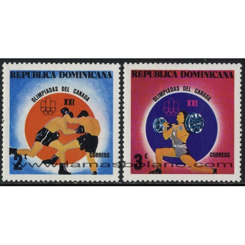 SELLOS DE DOMINICANA 1976 - OLIMPIADA DE MONTREAL - 2 VALORES - CORREO
