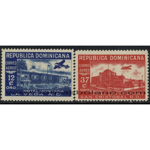 SELLOS DE DOMINICANA 1950 - INDUSTRIA HOTELERA - 2 VALORES SEÑAL FIJASELLO - AEREO