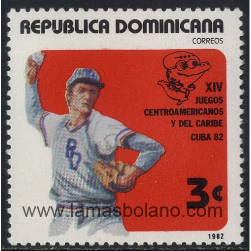 SELLOS DE DOMINICANA 1982 - BEISBOL - 14 JUEGOS DE AMERICA CENTRAL Y DE CARIBE EN LA HABANA - 1 VALOR - CORREO