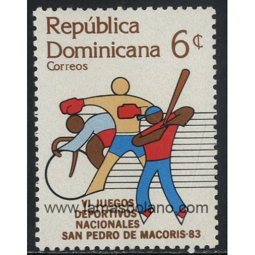 SELLOS DE DOMINICANA 1983 - CICLISMO - BOXEO - BEISBOL - 6 JUEGOS DEPORTIVOS EN SAN PEDRO DE MACORIS - 1 VALOR - CORREO