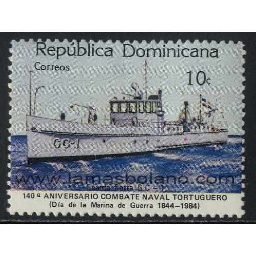 SELLOS DE DOMINICANA 1984 - COMBATE NAVAL TORTUGUERO 140 ANIVERSARIO - DIA DE LA MARINA DE GUERRA - 1 VALOR - CORREO