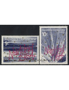 SELLOS DE DOMINICANA 1984 - NAVIDAD CIELO CON ESTRELLAS DE ORO - 2 VALORES - CORREO