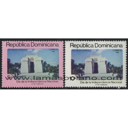 SELLOS DE DOMINICANA 1986 - DIA DE LA INDEPENDENCIA NACIONAL - 2 VALORES - CORREO