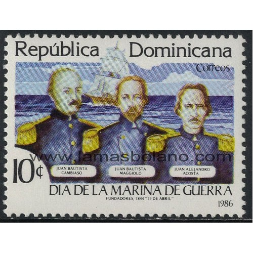 SELLOS DE DOMINICANA 1986 - DIA DE LA MARINA DE GUERRA - 1 VALOR - CORREO