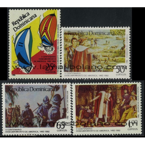 SELLOS DE DOMINICANA 1986 - CRISTOBAL COLON 500 ANIVERSARIO DEL DESCUBRIMIENTO DE AMERICA - 4 VALORES - CORREO
