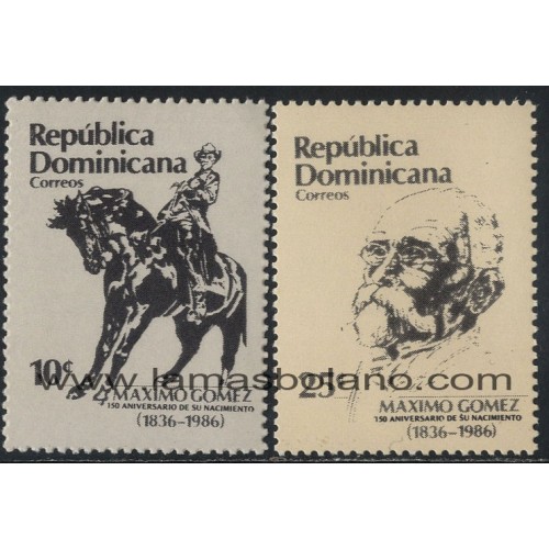 SELLOS DE DOMINICANA 1986 - MAXIMO GOMEZ 150 ANIVERSARIO DEL NACIMIENTO - 2 VALORES - CORREO