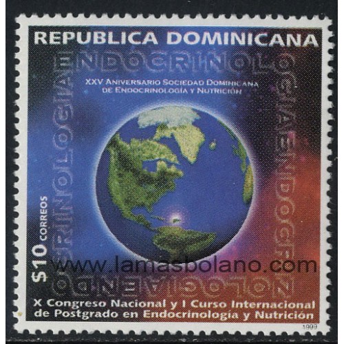 SELLOS DE DOMINICANA 1999 - ENDOCRINOLOGIA 25 ANIVERSARIO DE LA SOCIEDAD DOMINICANA - 1 VALOR - CORREO