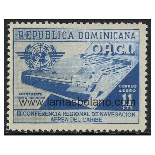 SELLOS DE DOMINICANA 1956 - 3 CONFERENCIA DE NAVEGACION AEREA DEL CARIBE - 1 VALOR SEÑAL FIJASELLO - AEREO
