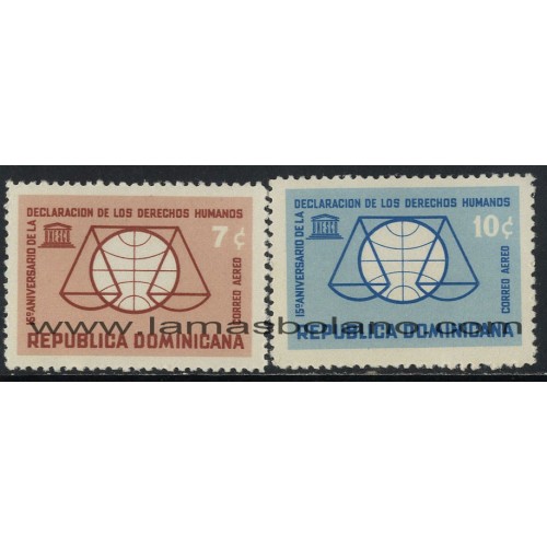 SELLOS DE DOMINICANA 1963 - DECLARACION DE LOS DERECHOS HUMANOS 15 ANIVERSARIO - 2 VALORES - AEREO