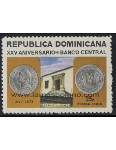 SELLOS DE DOMINICANA 1972 - BANCO CENTRAL 25 ANIVERSARIO - 1 VALOR - AEREO