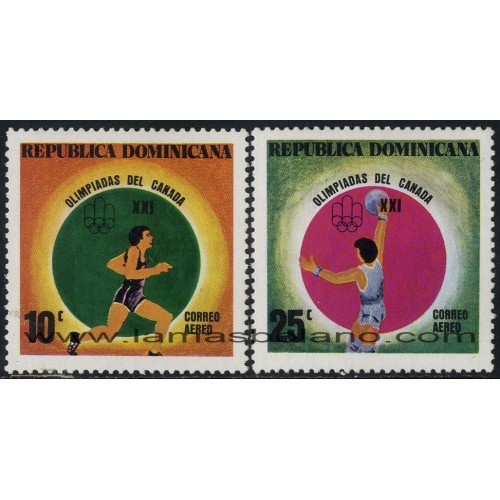 SELLOS DE DOMINICANA 1976 - OLIMPIADA DE MONTREAL - 2 VALORES - AEREO