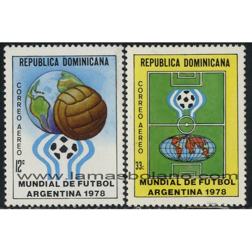 SELLOS DE DOMINICANA 1978 - ARGENTINA 78 COPA DEL MUNDO DE FUTBOL - 2 VALORES - AEREO