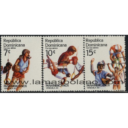 SELLOS DE DOMINICANA 1983 - JUEGOS PANAMERICANOS EN VENEZUELA - 3 VALORES - AEREO