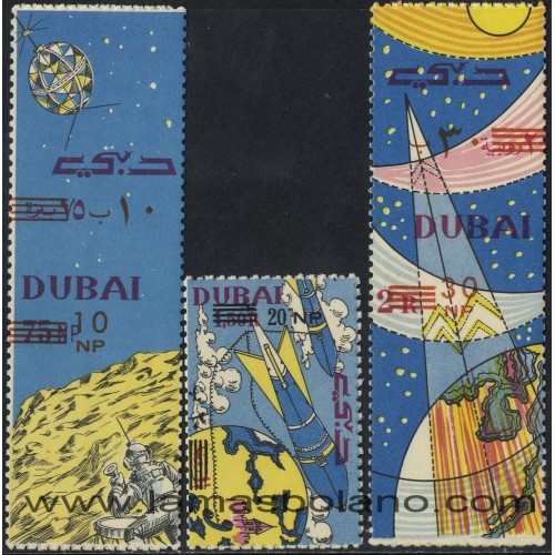 SELLOS DE DUBAI 1965 - ASTRONAUTICA - 3 VALORES - CORREO