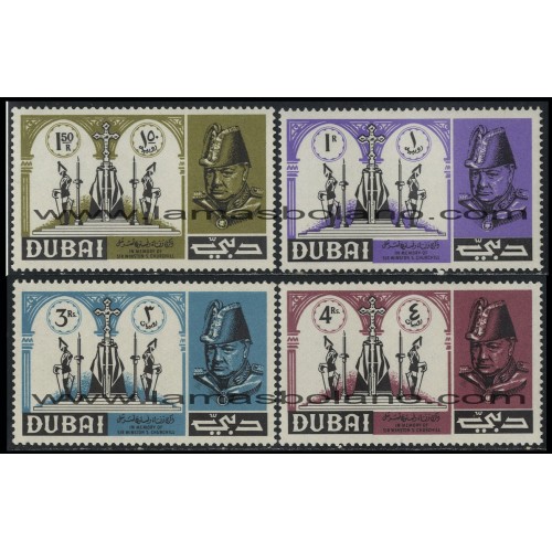 SELLOS DE DUBAI 1965 - WINSTON CHURHILL FALLECIMIENTO - 4 VALORES - CORREO