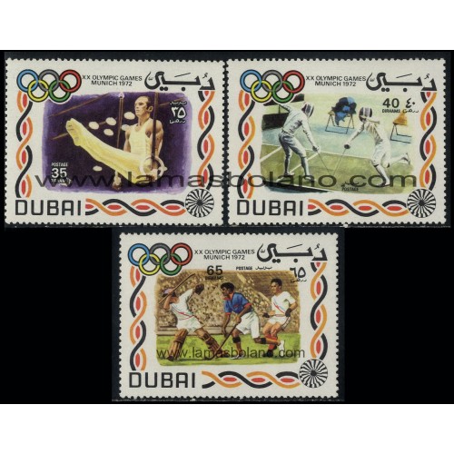 SELLOS DE DUBAI 1972 - OLIMPIADA DE MUNICH - 3 VALORES - CORREO