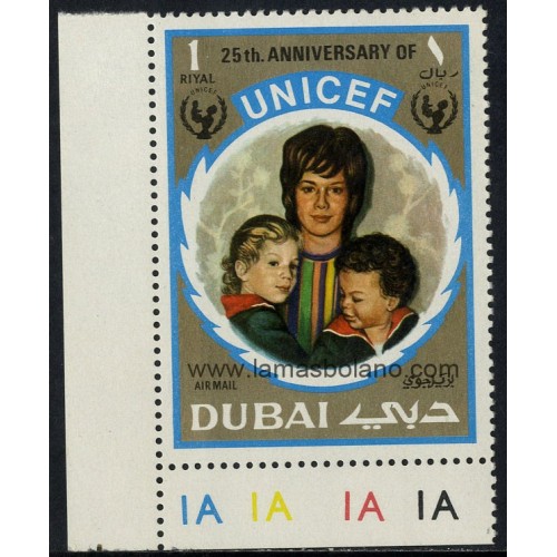 SELLOS DE DUBAI 1971 - 25 ANIVERSARIO DE LA UNICEF - 1 VALOR - AEREO