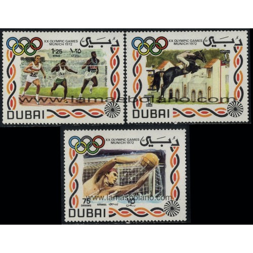SELLOS DE DUBAI 1972 - OLIMPIADA DE MUNICH - 3 VALORES - AEREO