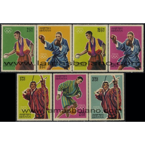 SELLOS DE BHUTAN 1964 - OLIMPIADA DE TOKYO - 7 VALORES - CORREO