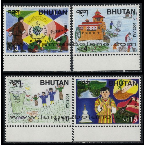 SELLOS DE BHUTAN 2001 - AÑO INTERNACIONAL DEL VOLUNTARIADO - 4 VALORES - CORREO