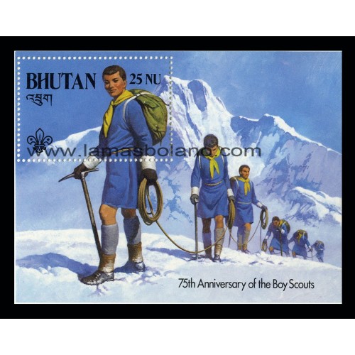 SELLOS DE BHUTAN 1982 - BOY SCOUTS 75 ANIVERSARIO - HOJITA BLOQUE