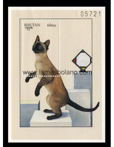 SELLOS DE BHUTAN 1997 - GATOS - TONKINOIS - HOJITA BLOQUE