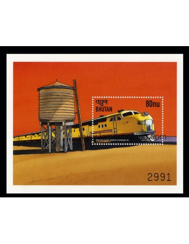 SELLOS DE BHUTAN 1999 - TRENES DEL MUNDO - LOCOMOTORAS  - 2 HOJITAS BLOQUE