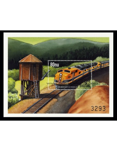 SELLOS DE BHUTAN 1999 - TRENES DEL MUNDO - LOCOMOTORAS  - 2 HOJITAS BLOQUE