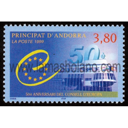 SELLOS DE ANDORRA FRANCESA1999 - CONSEJO DE EUROPA 50º ANIVERSARIO - 1 VALOR CORREO 