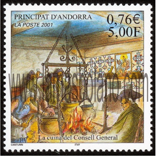 SELLOS DE ANDORRA FRANCESA 2001 - LA COCINA DEL CONSEJO GENERAL - 1 VALOR CORREO 