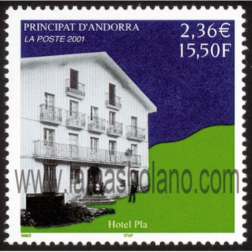 SELLOS DE ANDORRA FRANCESA 2001 - HOTEL PLA - 1 VALOR CORREO 