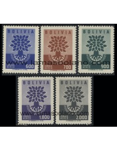 SELLOS DE BOLIVIA 1960 - AÑO MUNDIAL DEL REFUGIADO - 5 VALORES - AEREO