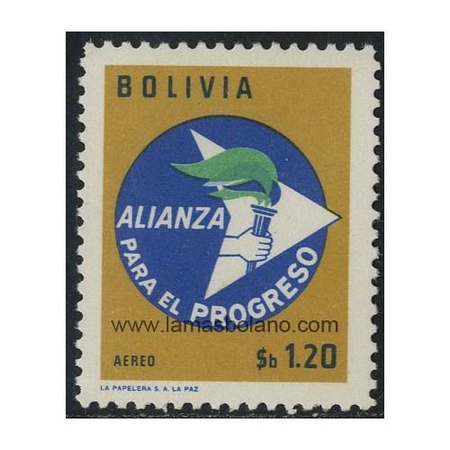 SELLOS DE BOLIVIA 1963 - ANIVERSARIO DE LA ALIANZA PARA EL PROGRESO - 1 VALOR - AEREO