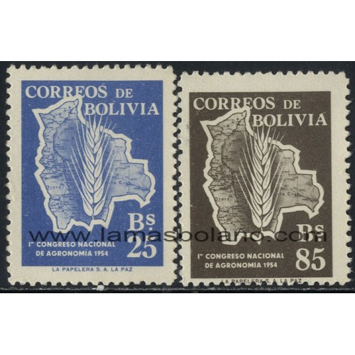SELLOS DE BOLIVIA 1954 - PRIMER CONGRESO NACIONAL DE AGRONOMIA DE LA PAZ - 2 VALORES - CORREO