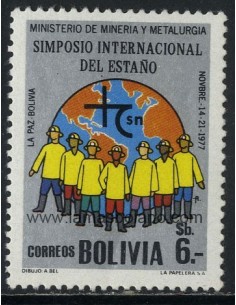 SELLOS DE BOLIVIA 1977 - SIMPOSIO INTERNACIONAL DEL ESTAÑO EN LA PAZ - 1 VALOR - CORREO