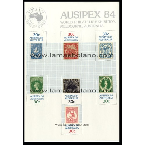 SELLOS DE AUSTRALIA 1984 - AUSIPEX 84 EXPOSICION FILATELICA INTERNACIONAL EN MELBOURNE - HOJITA BLOQUE