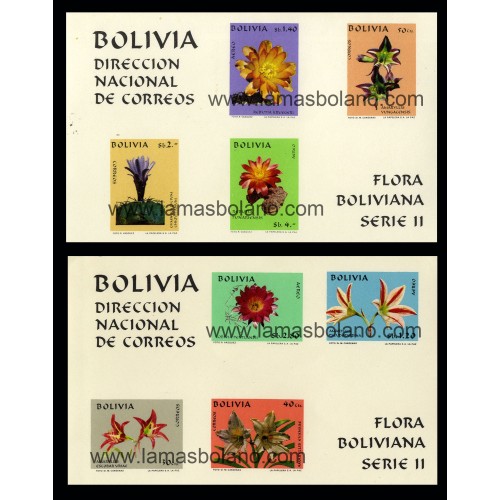 SELLOS DE BOLIVIA 1971 - FLORES DE CACTUS Y AMARYLLIS - FLORA BOLIVIANA - 2 HOJITAS BLOQUE SIN DENTAR