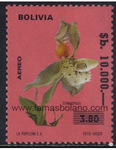 SELLOS DE BOLIVIA 1984 - ORQUIDEA - STANHOPALA GRANDIFLORA - 1 VALOR SOBRECARGADO - AEREO