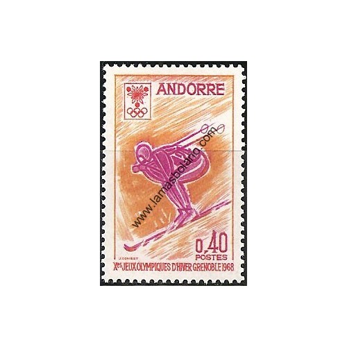 SELLOS DE ANDORRA FRANCESA 1968 - JUEGOS OLÍMPICOS DE INVIERNO EN GRENOBLE - 1 VALOR CORREO 