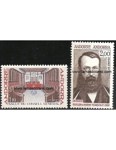 SELLOS DE ANDORRA FRANCESA 1977 - INSTITUCIONES ANDORRANAS - 2 VALORES CORREO 