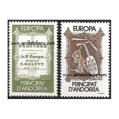 SELLOS DE ANDORRA FRANCESA 1985 - EUROPA. AÑO EUROPEO DE LA MÚSICA - 2 VALORES CORREO 
