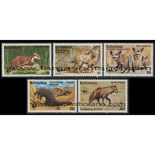 SELLOS DE BOTSWANA 1977 - PROTECCION DE LA NATURALEZA - ANIMALES EN PELIGRO DE EXTINCION - 5 VALORES - CORREO