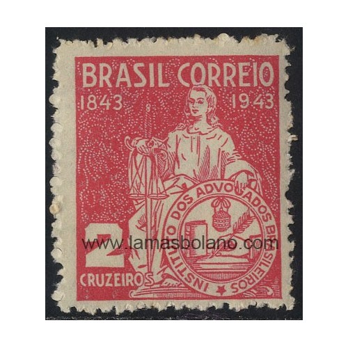 SELLOS DE BRASIL 1943 - CENTENARIO DE LA FUNDACION DEL INSTITUTO DE ABOGADOS BRASILEÑOS - 1 VALOR - CORREO