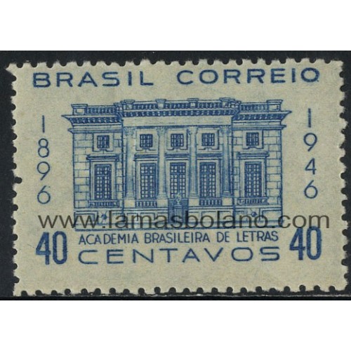 SELLOS DE BRASIL 1946 - ACADEMIA BRASILEÑA DE LETRAS DE RIO DE JANEIRO CINCUENTENARIO - 1 VALOR SEÑAL FIJASELLO - CORREO